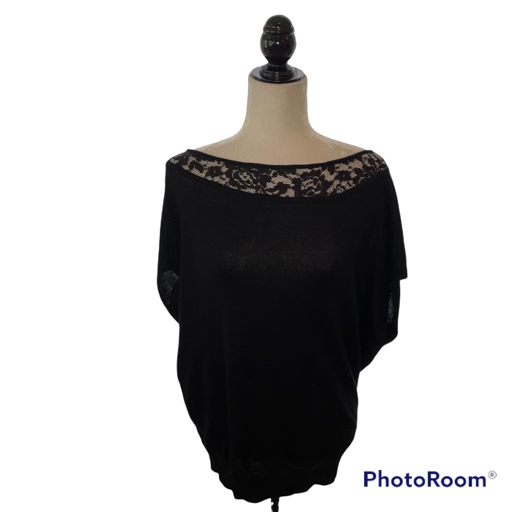 Motivi Black Lace Trim Off Shoulder Top